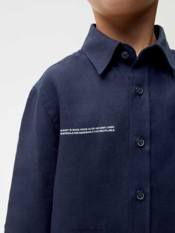 camisa manga longa de linho aloe crianças Pangaia JJJ8D588 azul-marinho roupas