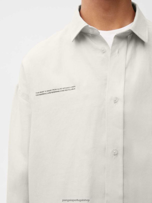 camisa de manga comprida com gola de linho aloe mulheres Pangaia JJJ8D392 calcário roupas