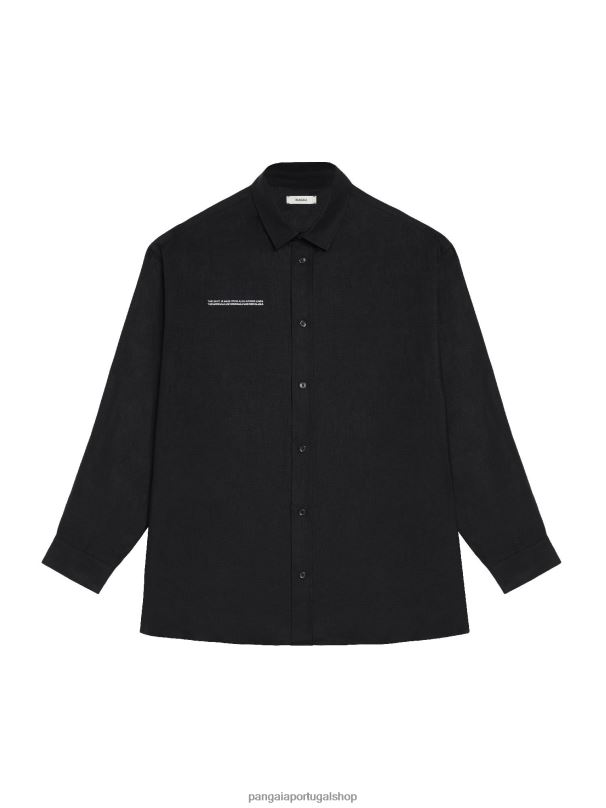 camisa de manga comprida com gola de linho aloe mulheres Pangaia JJJ8D398 preto roupas