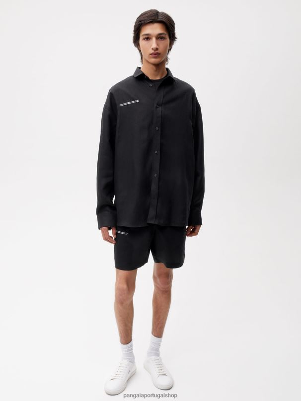 camisa de manga comprida com gola de linho aloe mulheres Pangaia JJJ8D398 preto roupas