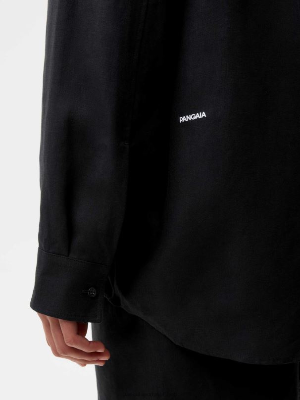 camisa de manga comprida com gola de linho aloe mulheres Pangaia JJJ8D398 preto roupas