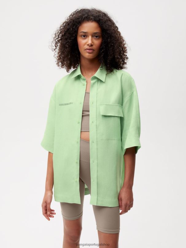 camisa de manga curta de linho aloe mulheres Pangaia JJJ8D399 pistache roupas