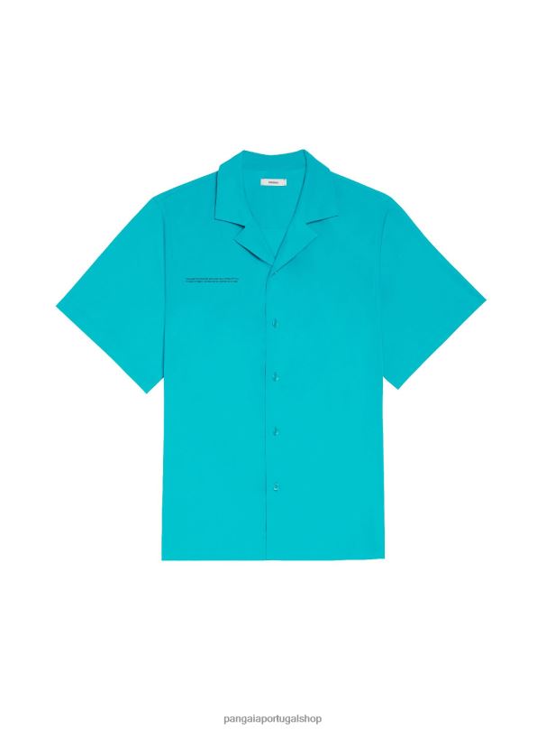 camisa de manga curta de popeline de algodão orgânico mulheres Pangaia JJJ8D393 azul pavão roupas