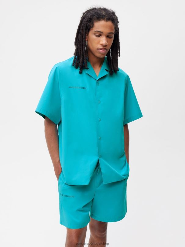 camisa de manga curta de popeline de algodão orgânico mulheres Pangaia JJJ8D393 azul pavão roupas