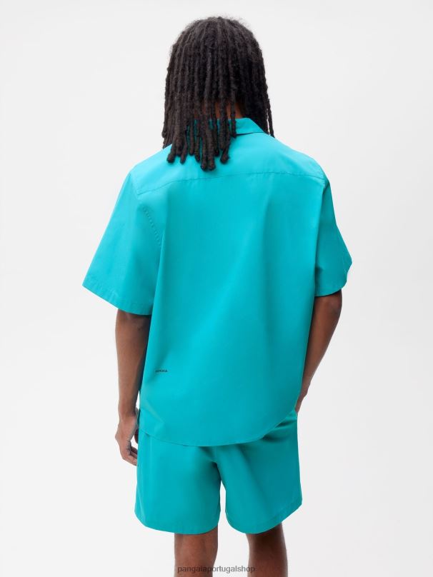 camisa de manga curta de popeline de algodão orgânico mulheres Pangaia JJJ8D393 azul pavão roupas