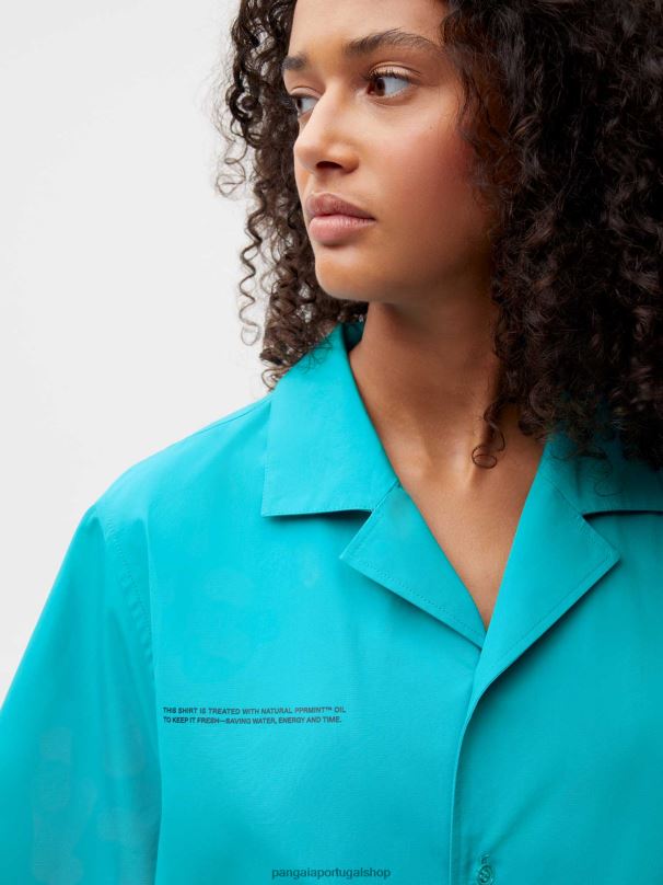 camisa de manga curta de popeline de algodão orgânico mulheres Pangaia JJJ8D393 azul pavão roupas