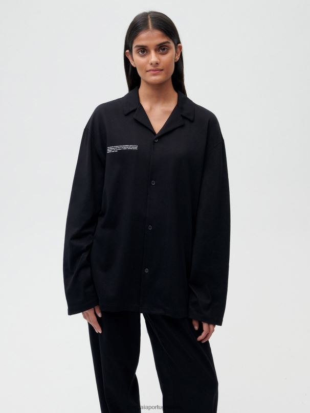camisa de pijama de algodão orgânico com fibra c mulheres Pangaia JJJ8D431 preto roupas