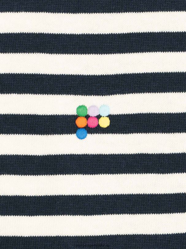 camiseta boxy com listras de algodão reciclado mulheres Pangaia JJJ8D138 azul-marinho roupas