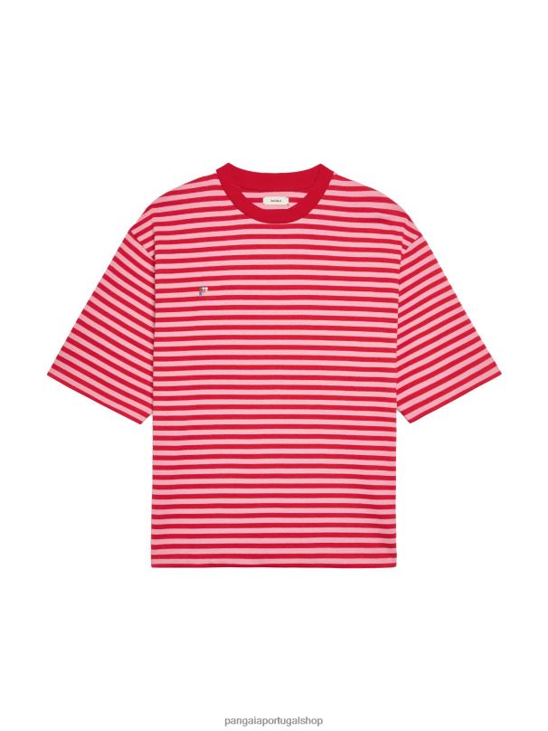 camiseta boxy com listras de algodão reciclado mulheres Pangaia JJJ8D207 jaspe vermelho roupas
