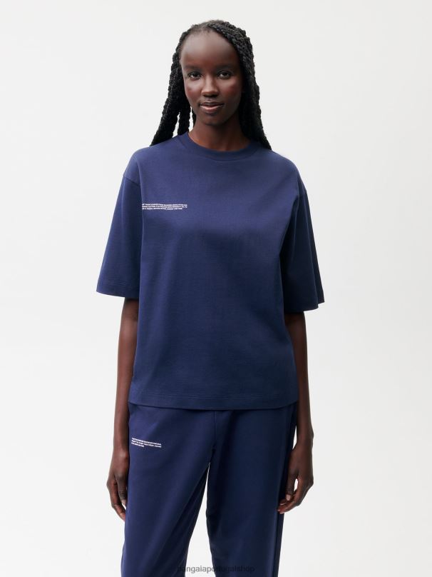 camiseta de algodão orgânico de ajuste relaxado com fibra c mulheres Pangaia JJJ8D185 azul-marinho roupas