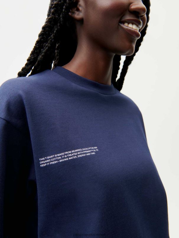 camiseta de algodão orgânico de ajuste relaxado com fibra c mulheres Pangaia JJJ8D185 azul-marinho roupas