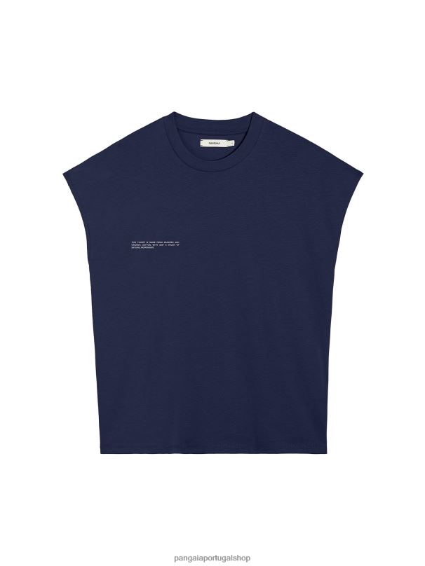 camiseta de ombro curto de algodão orgânico com núcleo de fibra c mulheres Pangaia JJJ8D191 azul-marinho roupas