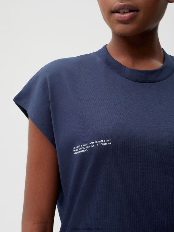 camiseta de ombro curto de algodão orgânico com núcleo de fibra c mulheres Pangaia JJJ8D191 azul-marinho roupas