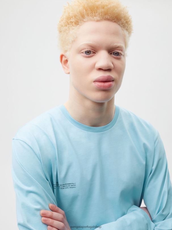 núcleo de camiseta de manga longa de algodão orgânico pprmint mulheres Pangaia JJJ8D213 azul celeste roupas