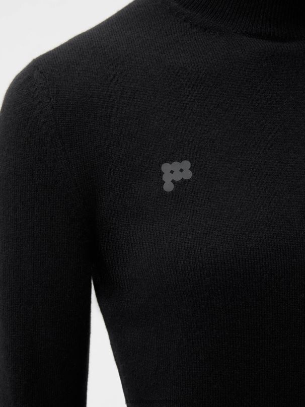 blusa de gola alta justa de caxemira reciclada mulheres Pangaia JJJ8D104 preto roupas