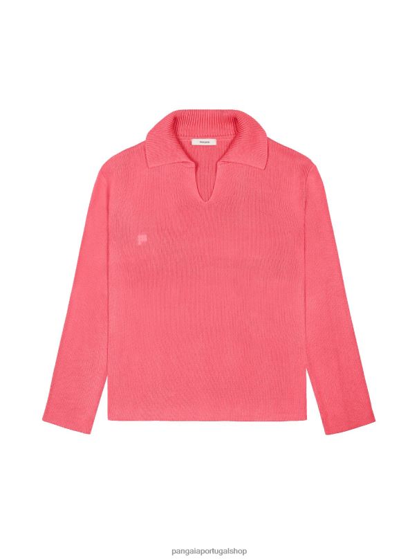 jumper de tricot com gola aberta mulheres Pangaia JJJ8D120 lótus rosa roupas