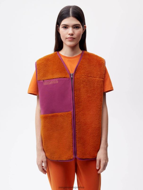 colete de lã reciclada mulheres Pangaia JJJ8D457 laranja canela roupas