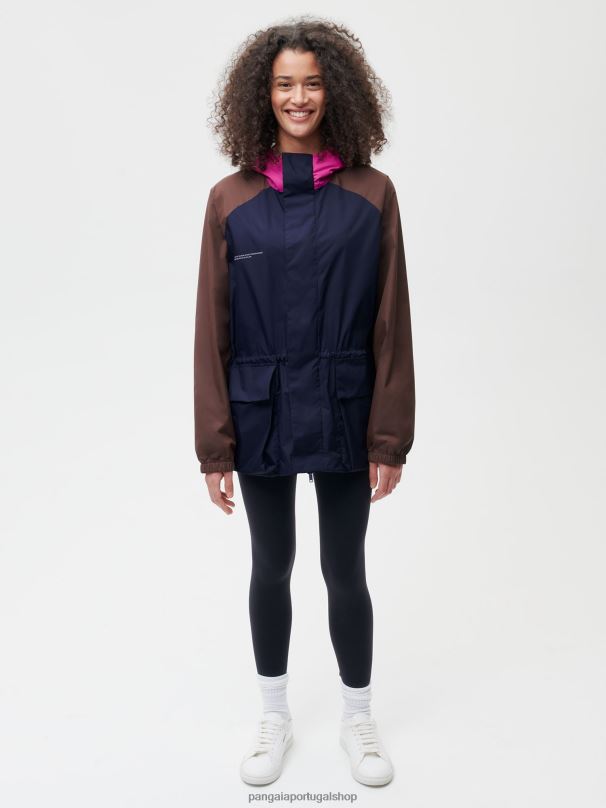 jaqueta de bloco de cor de nylon reciclado mulheres Pangaia JJJ8D481 azul-marinho roupas