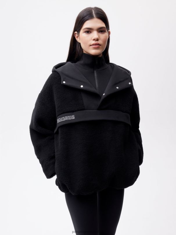 jaqueta de lã reciclada com meio zíper mulheres Pangaia JJJ8D448 preto roupas