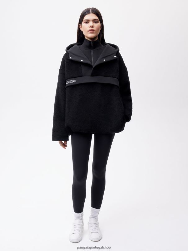 jaqueta de lã reciclada com meio zíper mulheres Pangaia JJJ8D448 preto roupas