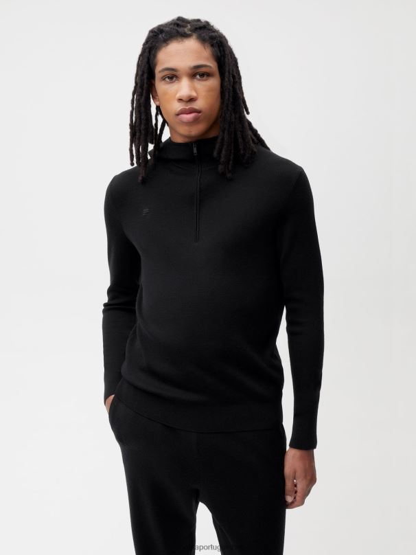 moletom de lã merino com capuz meio zíper mulheres Pangaia JJJ8D50 preto roupas