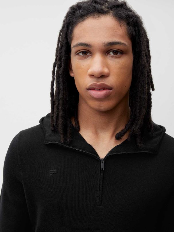 moletom de lã merino com capuz meio zíper mulheres Pangaia JJJ8D50 preto roupas